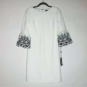 NWT Tommy Hilfiger Women's Ivy Embroidered Bell-Sleeve Sheath Midi Dress Size 2